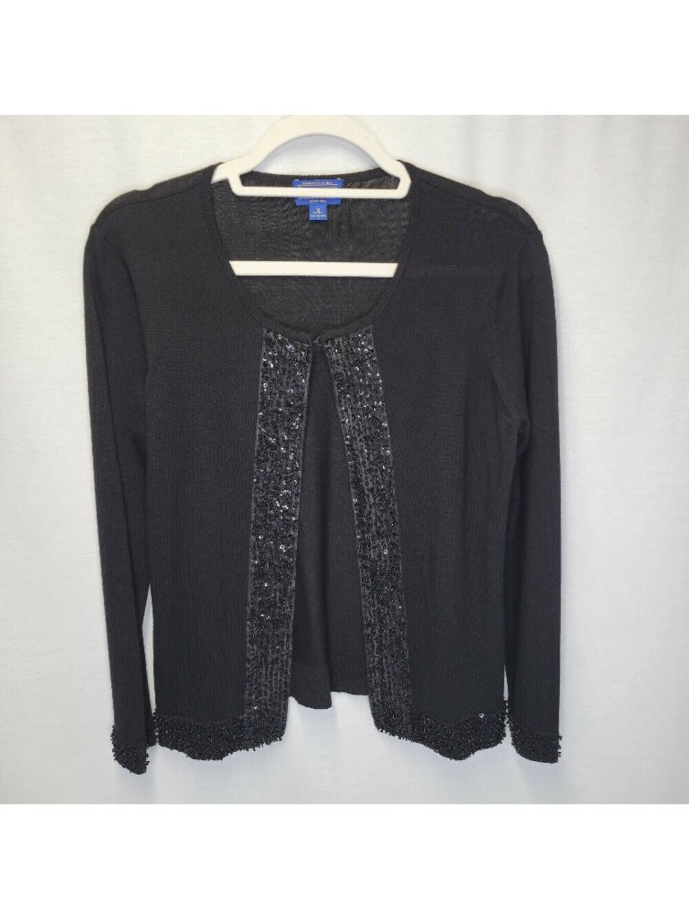Pendleton Women's Medium Petite Cardigan Sweater Beaded Black Merino Wool